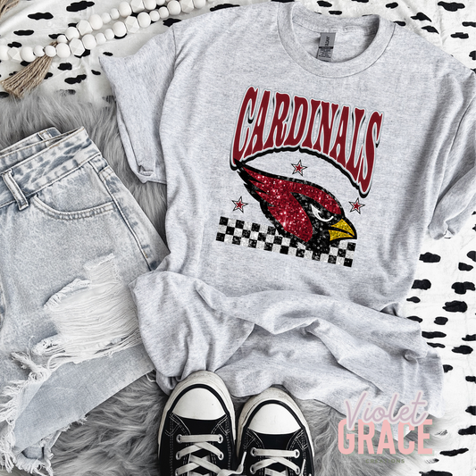 Faux Sequin Cardinals Women's Graphic T-Shirt| Cute women’s football style| Football Spirit Wear| Game Day Women’s Fashion| Tailgate Fashion|