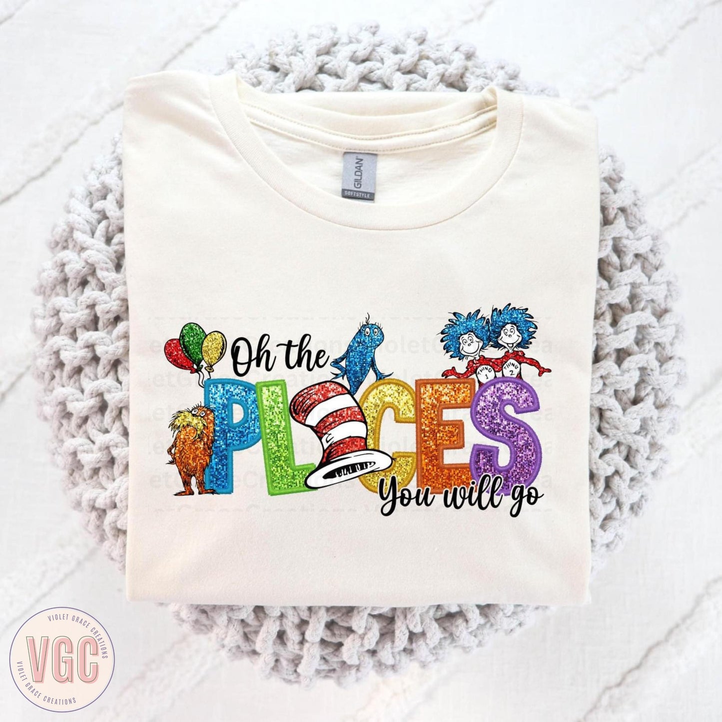 Oh The Places You Go Faux Sequin TShirt| Dr Suess Day| Dr Suess Birthday| Read Across America| Cat In the Hat| School| Teacher| Reading Week