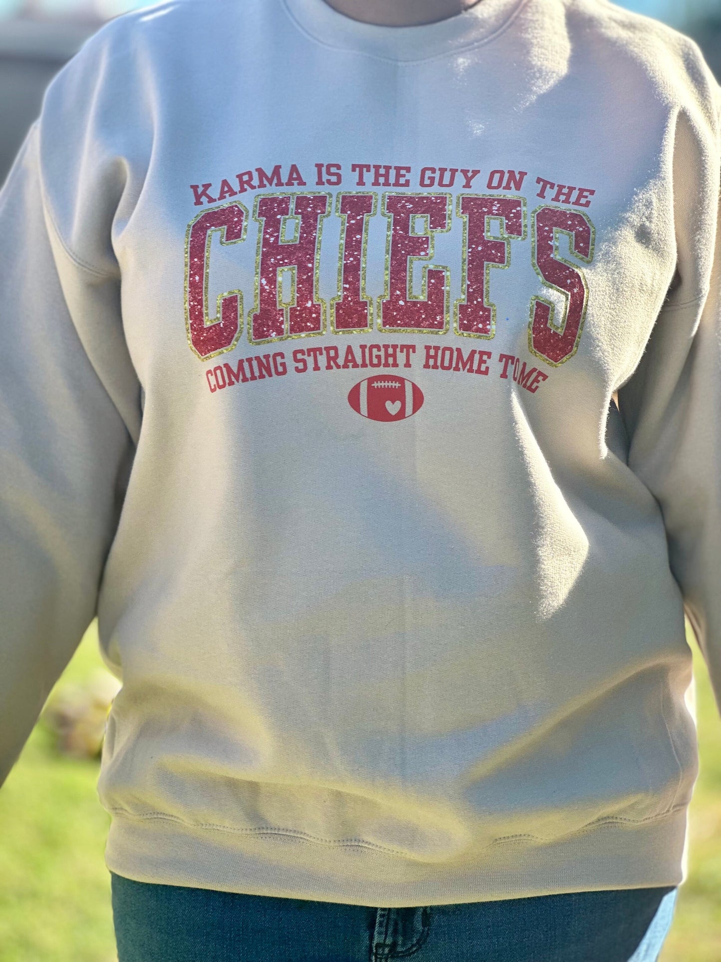 Karma is that guy | swift | 87 | Travis kelce | Lover Era | Swiftie Crewneck | Faux Glitter | Faux Sequin| Kansas City Chiefs| Superbowl