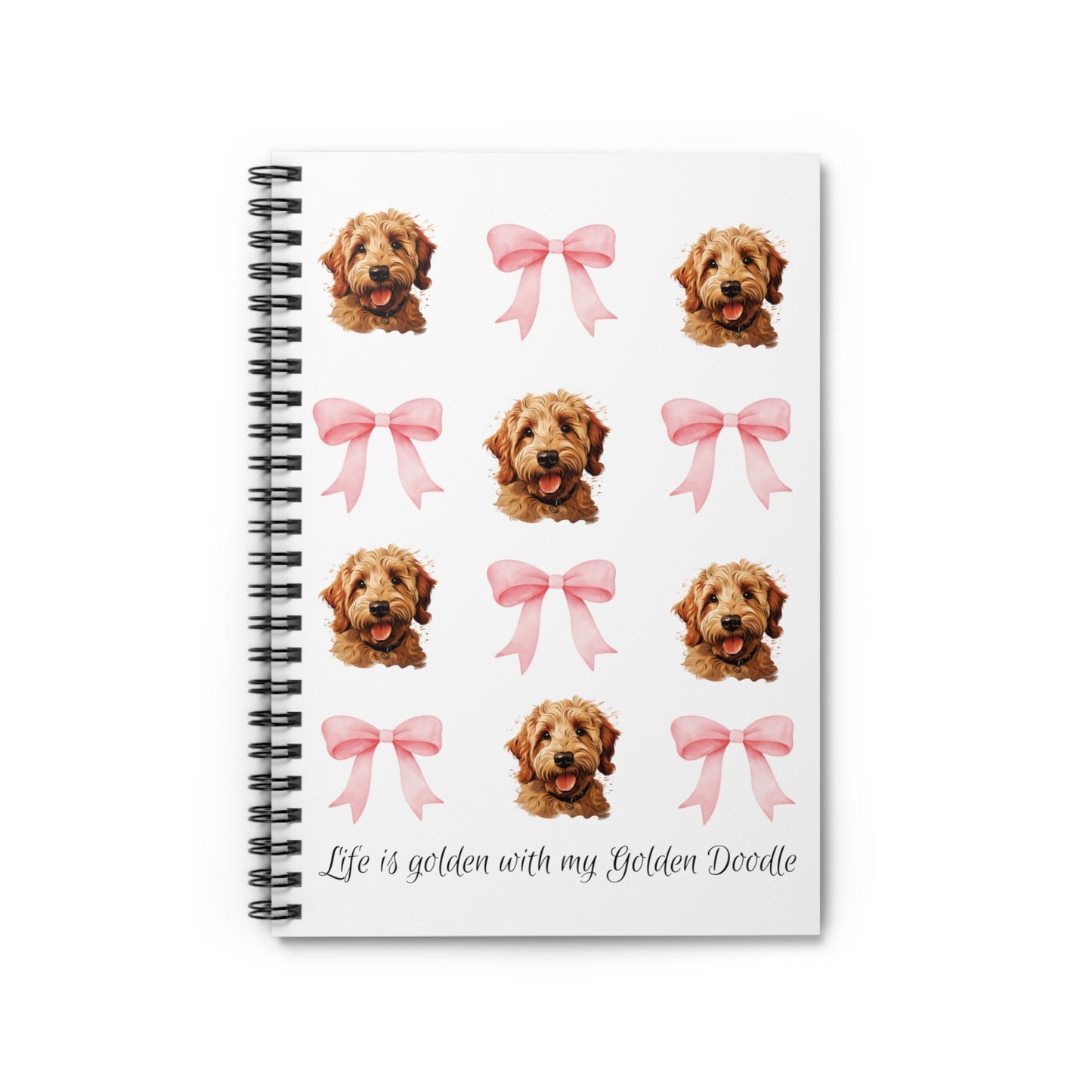 Golden Doodle Pink Bow Coquette style Spiral Notebook - Life is Golden, Ruled Journal, Goldendoodle Social Club, Cute Dog Mom Gift|