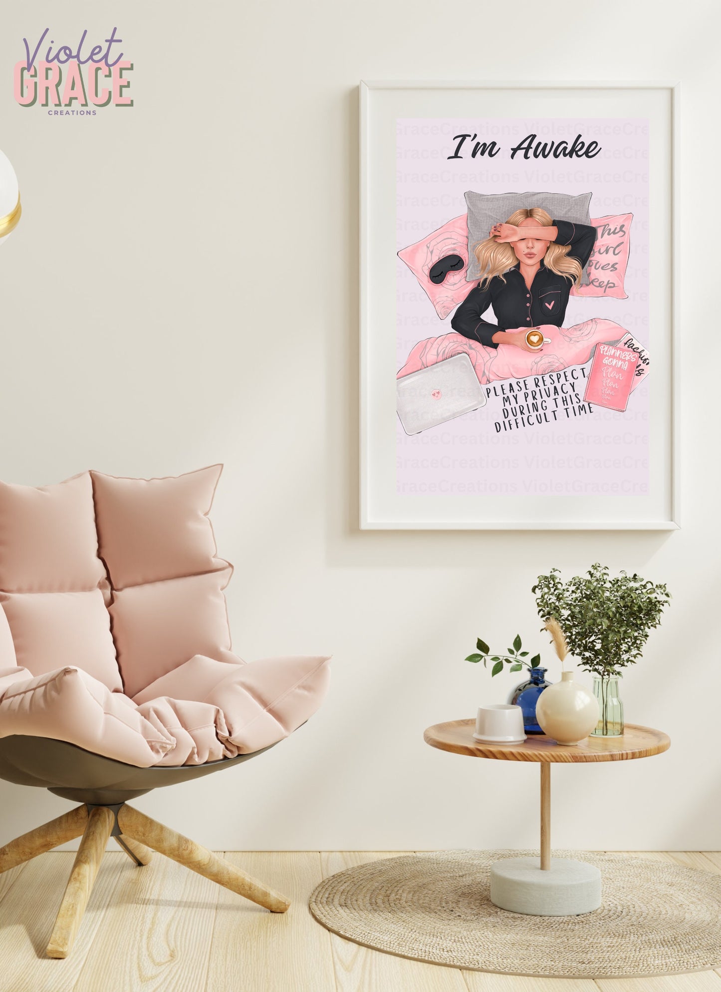 Trendy cute pink bedroom wall decor| anti mornings| Not a morning person| please respect my privacy during this difficult time|